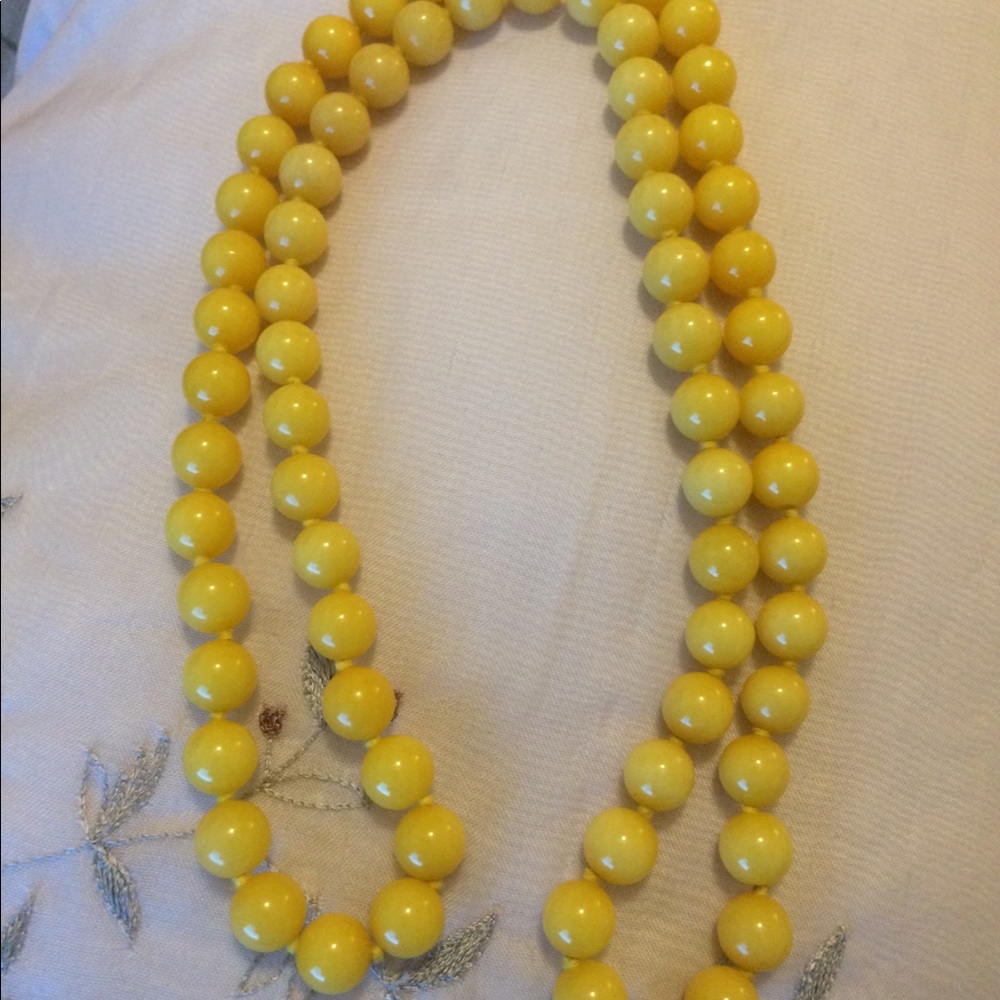 Vintage Yellow Beads Necklace (30”)